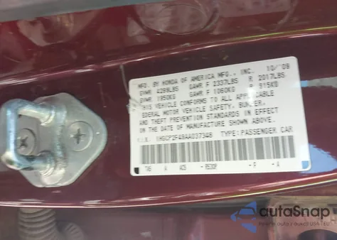 2010 Honda Accord 2.4 Lx-P из США, поврежденный, VIN 1HGCP2F49AA037348